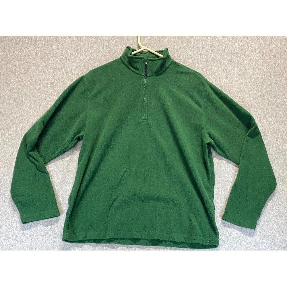 Lands' End Thermacheck Fleece Sweatshirt Mens Large Green Mock Neck Quarter Zip